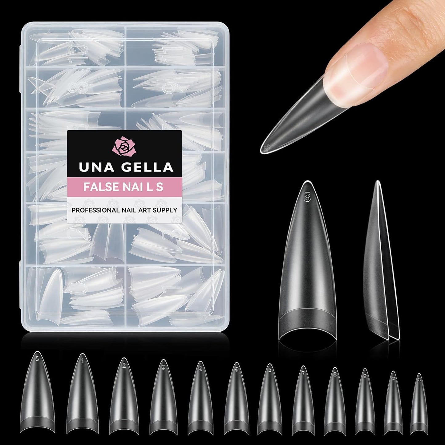 UNA GELLA Clear Stiletto Nails Tips Half Cover Stiletto Gel Nail Tips 216pcs Almond Shape False Acrylic Nail Tips for Faster Gel Nail Extension DIY Art Salon Press On Nails 12 Sizes-BrightBean Baby