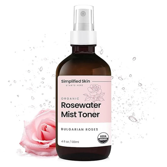 Rose Water Spray for Face & Hair - Organic USDA Certified Rosewater Facial Toner - Alcohol-Free Makeup Setting Hydrating Face Mist - Anti-Aging Toner Spray - 4 Oz-BrightBean Baby
