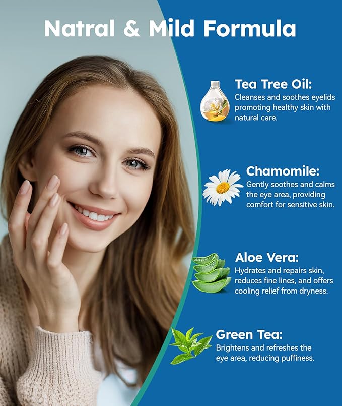 60-Count Eyelid Cleansing Wipes for Dry Eye & Blepharitis, tea tree oil Pre-Moistened Hypoallergenic EyeWipes for Sensitive Itchy Eyes, Individually Wrapped Eyelid Wipes Travel Essentials-BrightBean Baby