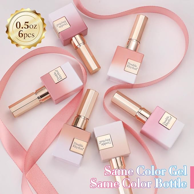 Double Rhythm 6 Pcs 15 ML Gel Polish Set Same Color Same Bottle Soak Off Gel Polish Kit Nail Art Manicure Salon DIY at Home for Women (Jelly Milky White Nude Pink Rose-T6-23)-BrightBean Baby