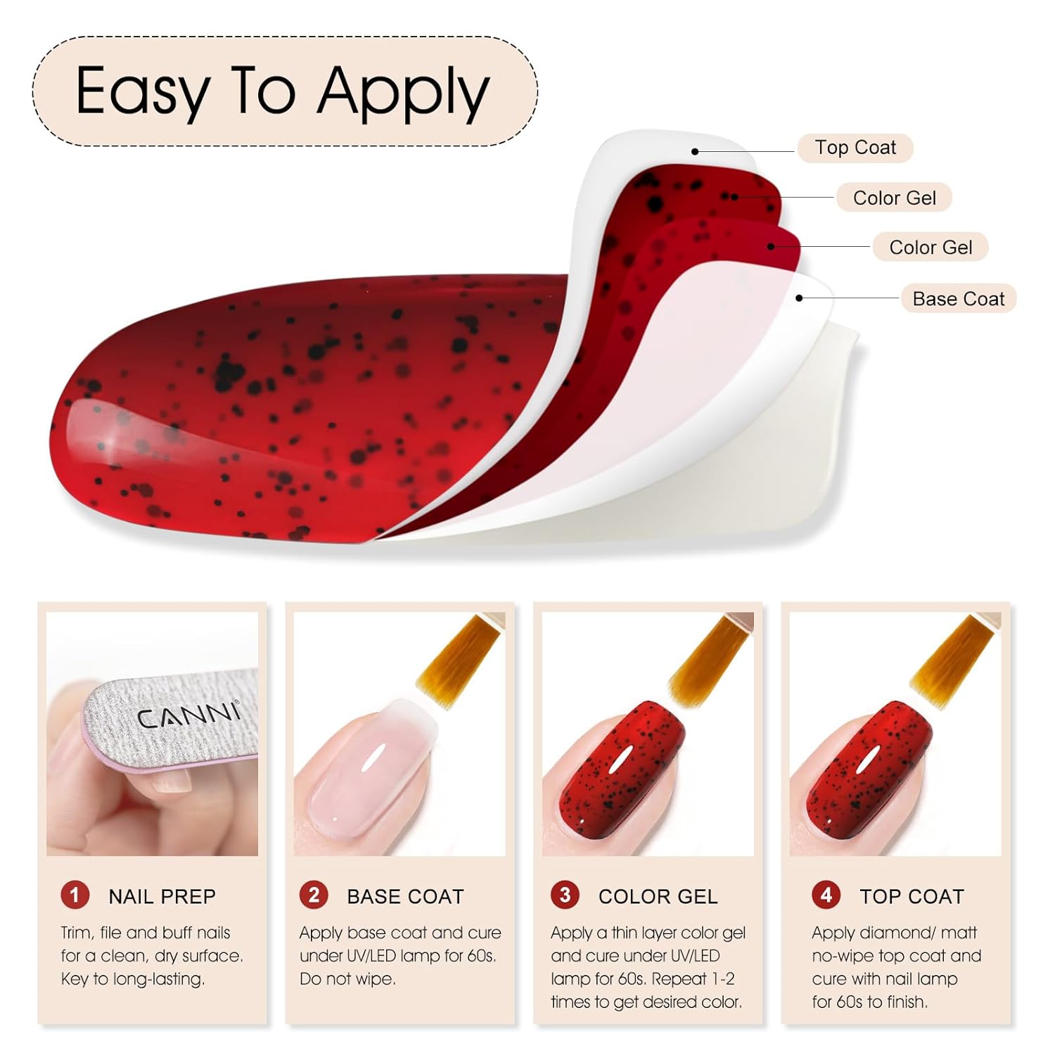 CANNI Wine Red Glitter Gel Polish – 9ML Sparkly Soak-Off UV/LED Gel Nail Polish for French Manicure, DIY or Salon Use-BrightBean Baby