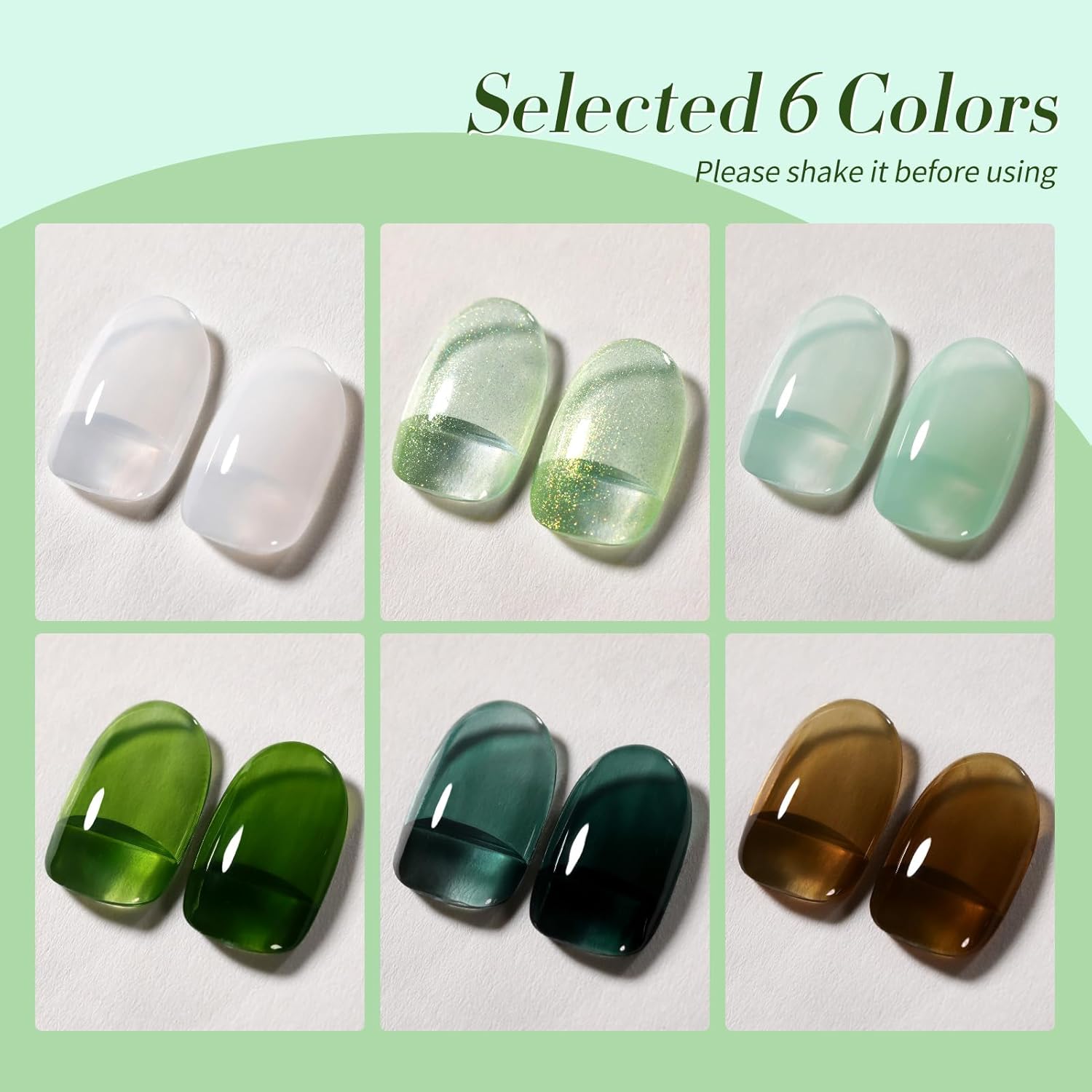 Born Pretty Jelly Green Milky White Gel Nail Polish Christmas Transparent Sheer Colors Gel Nail Kit for Salon Gel Manicure and Nail Art DIY at Home 6 Colors-BrightBean Baby