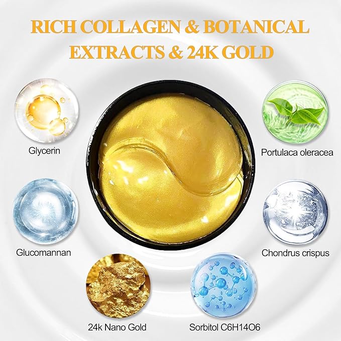 24k Gold Under Eye Patches, Eye Masks for Puffy Eyes 60 pcs, for Dark Circles and Puffiness, Hydrating Eye Mask Skincare, Eye Gel Pads for Eye Bags and Wrinkles Under Eye Treatment-BrightBean Baby
