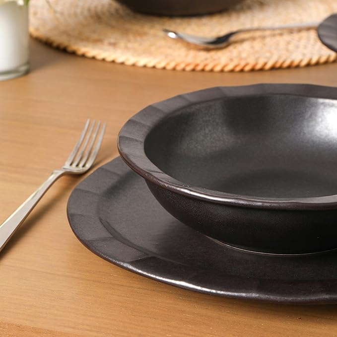 Stone Lain Oasis 4-Piece Pasta Bowl Set Stoneware, Black