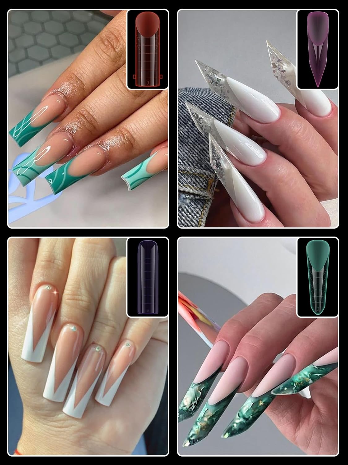 EBANKU Dual Forms for Poly Nail Gel, 288PCS 12 Colors Dual Nail Forms Extension Molds Stiletto Coffin Square Acrylic Nail Tips 12 Shapes for Builder Gel Manicure Nail Art Design Salon DIY at Home-BrightBean Baby