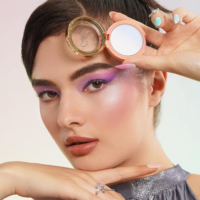 Oulac Luminisers Blush Face & Eyeshadow 2 in 1 Glow,Brighten Skin As Highlighter Makeup, Shimmer Blusher,Buildable and Vegan Cosmetics,4.8g F14 Blue Moon-BrightBean Baby