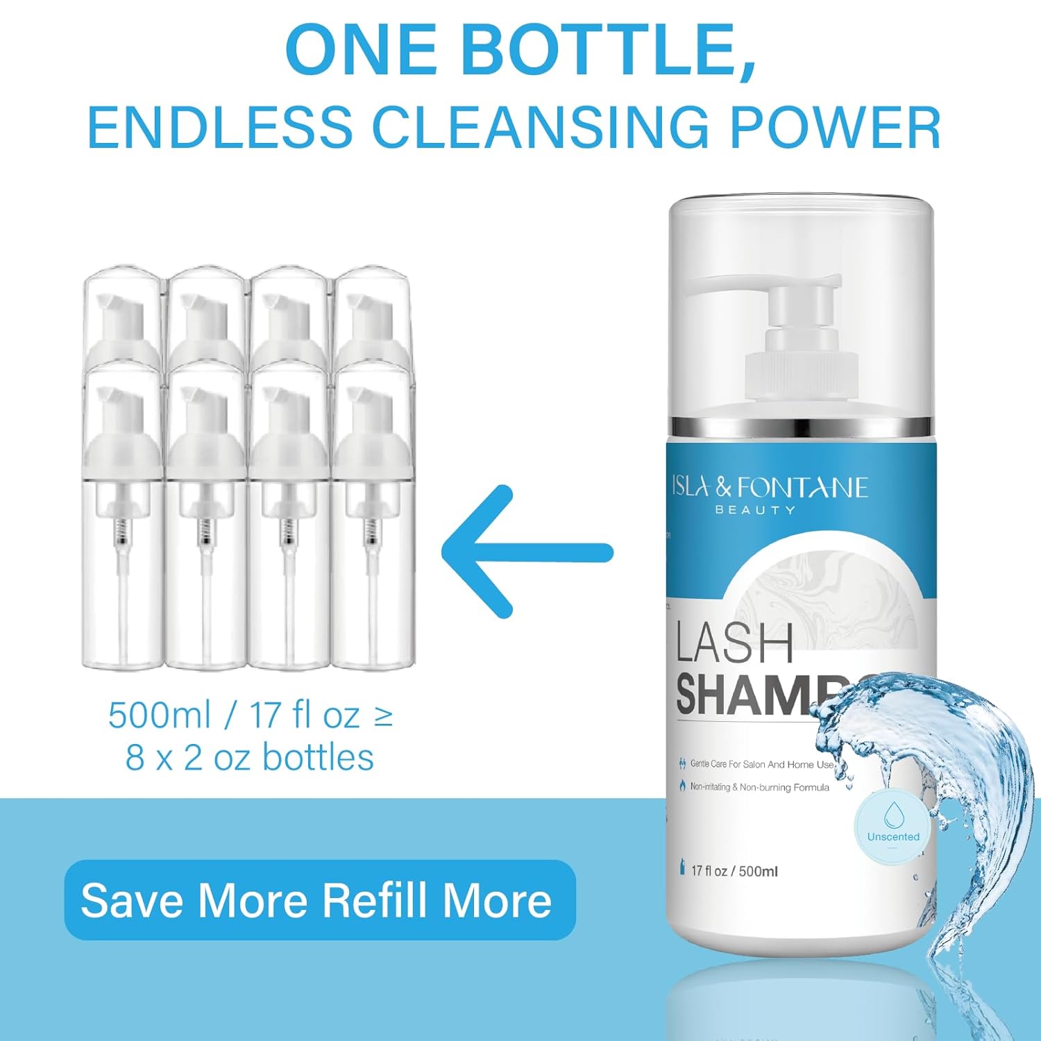 Isla & Fontane Lash Shampoo Bulk – Multi-Scent Series – 17 fl oz / 500ml | Gentle Eyelash Cleanser for Lash Extensions | Non-Irritating | Professional Lash Bath Foam For Salon And Home Use (Unscented)-BrightBean Baby