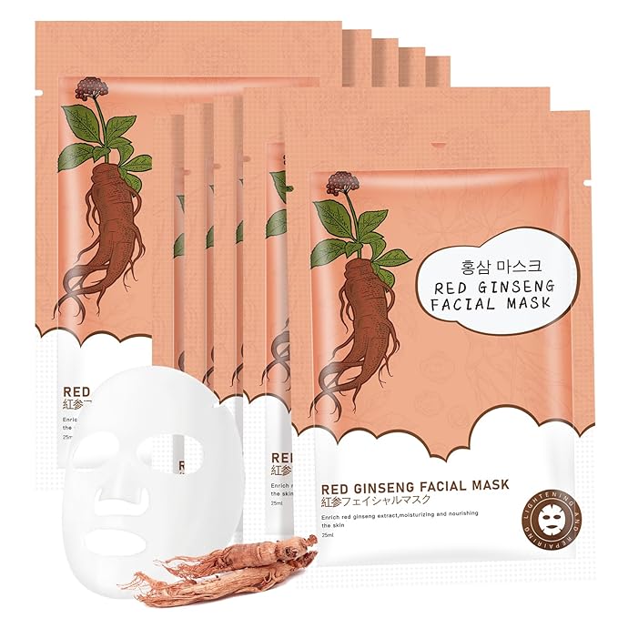 10Pack Sheet Face Masks Skincare for All Skin Types, Moisturizing Hydrating Face Masks Suitable for Sensitive Skin, Red Ginseng Face Masks for Wrinkles, Fine-Lines, Firmness and Elasticity-BrightBean Baby
