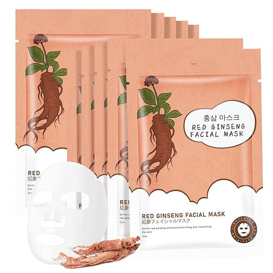10Pack Sheet Face Masks Skincare for All Skin Types, Moisturizing Hydrating Face Masks Suitable for Sensitive Skin, Red Ginseng Face Masks for Wrinkles, Fine-Lines, Firmness and Elasticity-BrightBean Baby