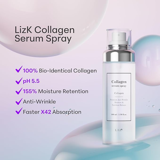 LIZK Collagen Serum Spray for Face 100ml (3.38 fl.oz) Glass Skin,easy to use, sparying at last step in skincare,body care, moisture mist, korea cosmetics-BrightBean Baby