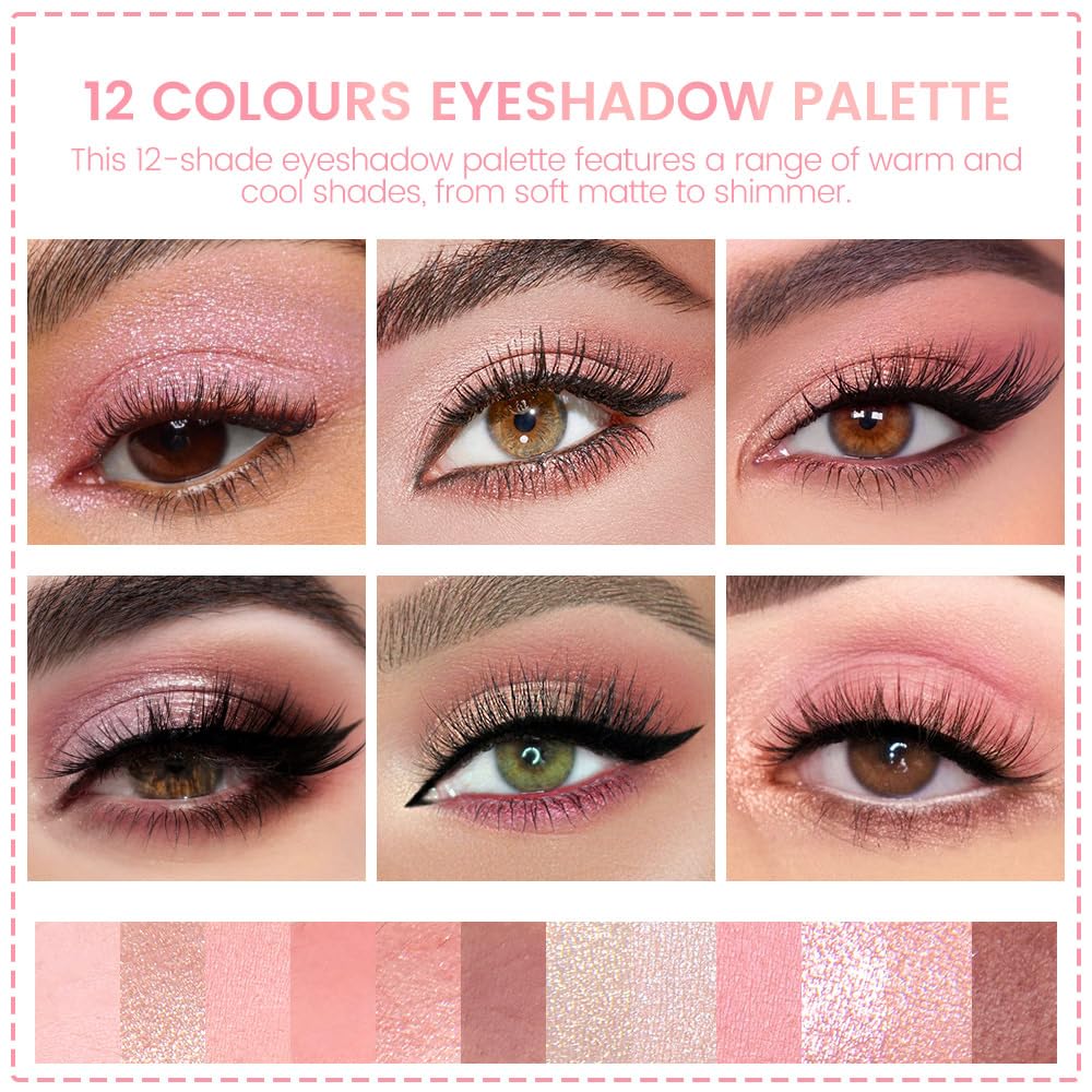 AMY'S DIARY 12Color Matte Shimmer Light Pink Eyeshadow Palette, Long-Lasting, and Highly Pigmented Eye Shadow. Elevate Your Eye Makeup– Unleash Your Unique Style-BrightBean Baby