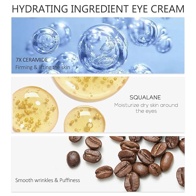 Ceramide Under Eye Cream, Hydrating Eye Cream, Eye Wrinkle Cream With Massage Head, Eye Cream Anti Aging, Dark Circle Eye Cream For Women & Men, eye moisturizer For All Skin Type-BrightBean Baby