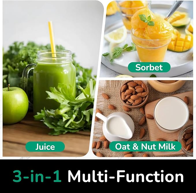 Canoly C16 Cold Press Juicer, 6" Extra Wide Feed Chute, 3-IN-1 Strainers (Juice & Sorbet & Nut Milk), Powerful AC Brushless Motor, Self Precut System, Juicer Machines with BPA-Free (Space Gray)