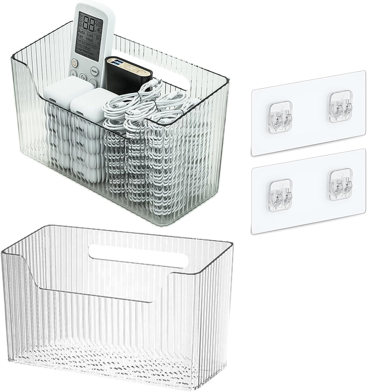 Set Of 2 Storage Organizer Bins Wall Mounted Shower Basket, Shower Caddy Stackable Clear Plastic Makeup Organizer Adhesive Hanging Bin for Bathroom, Kitchen, Cabinet, Pantry, BPA Free, Clear-BrightBean Baby