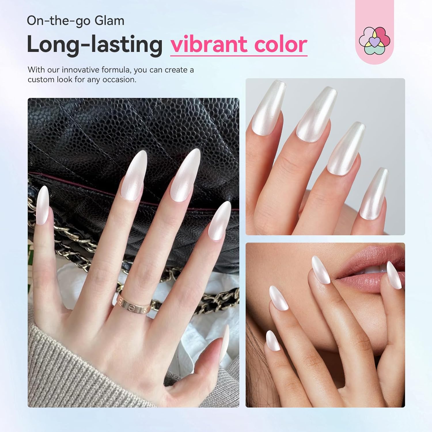 SAVILAND Color Artistry Pearl White Nail Polish - 7 Days Shimmer Aurora Finish Fingernail Polish, Ultra Quick -Dry & Long-Lasting Glossy Toe Nail Lacquer for Salon Manicures & Pedicures DIY Nail Art-BrightBean Baby