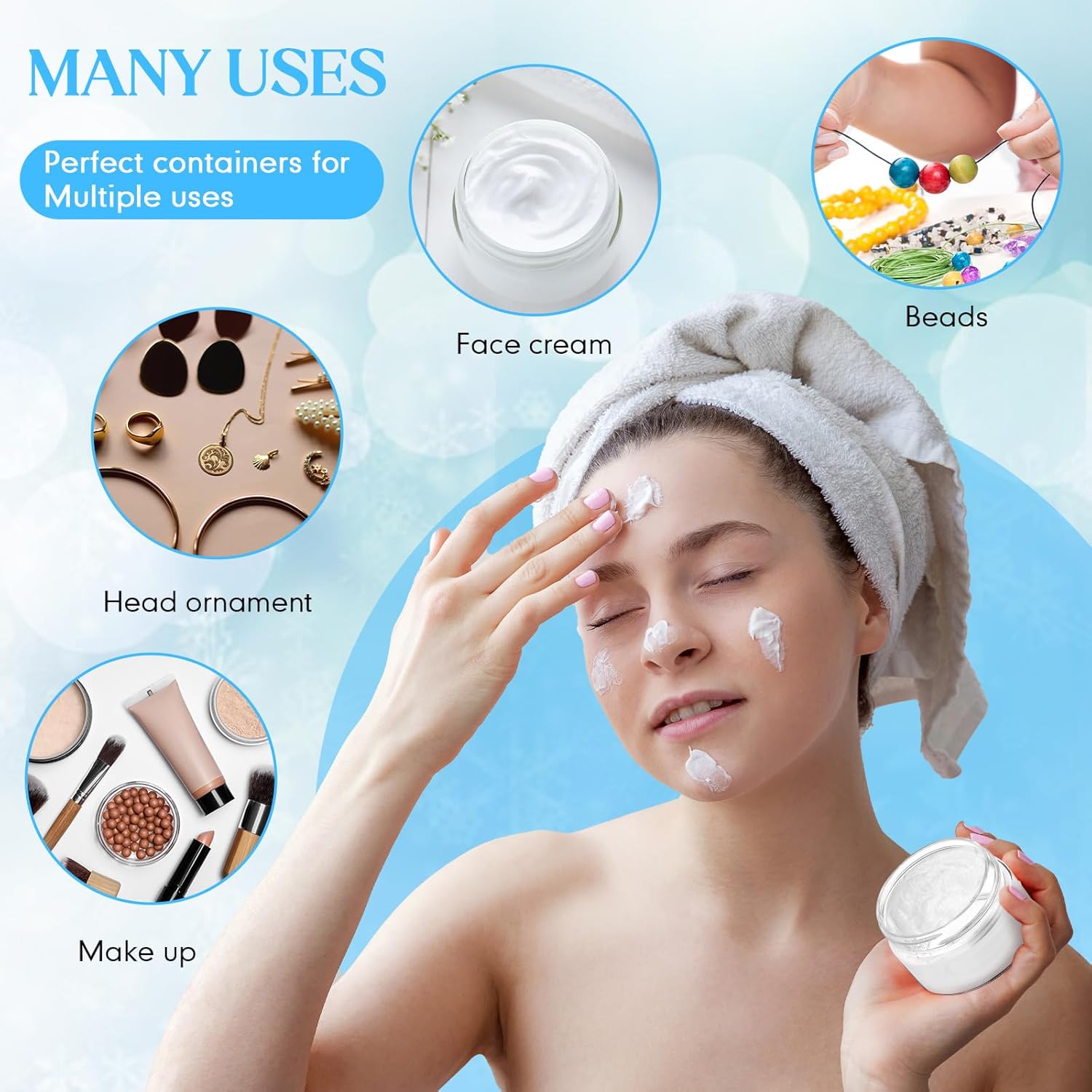 SATINIOR 100 Pcs Plastic Jars with Lids Small Containers Lids Wide Mouth Small Plastic Containers for Lotion Cream Rhinestones Body Butters Travel Storage(1 oz,Blue)-BrightBean Baby