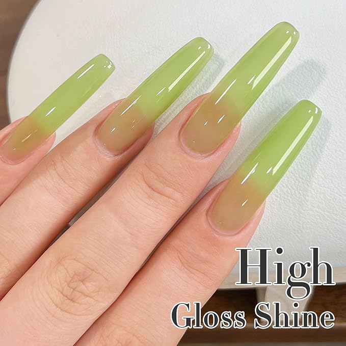 Double Rhythm Translucent Gel Polish Sheer Neutral Natural Light Milky Same Color Same Bottle 15ML Jelly Nail Polish Nail Art DIY at Home (Green-A1408)-BrightBean Baby