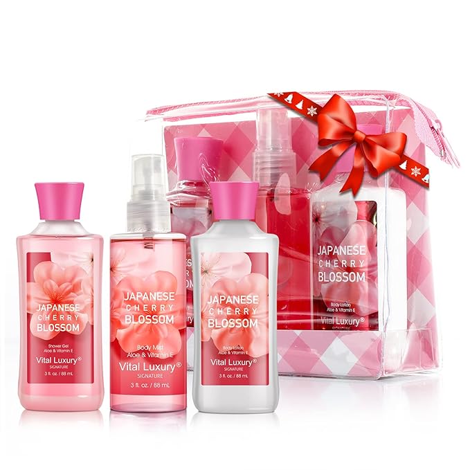 Bath & Body Care Travel Set - Home Spa Set with Body Lotion, Shower Gel and Fragrance Mist (Japanese Cherry Blossom)-BrightBean Baby