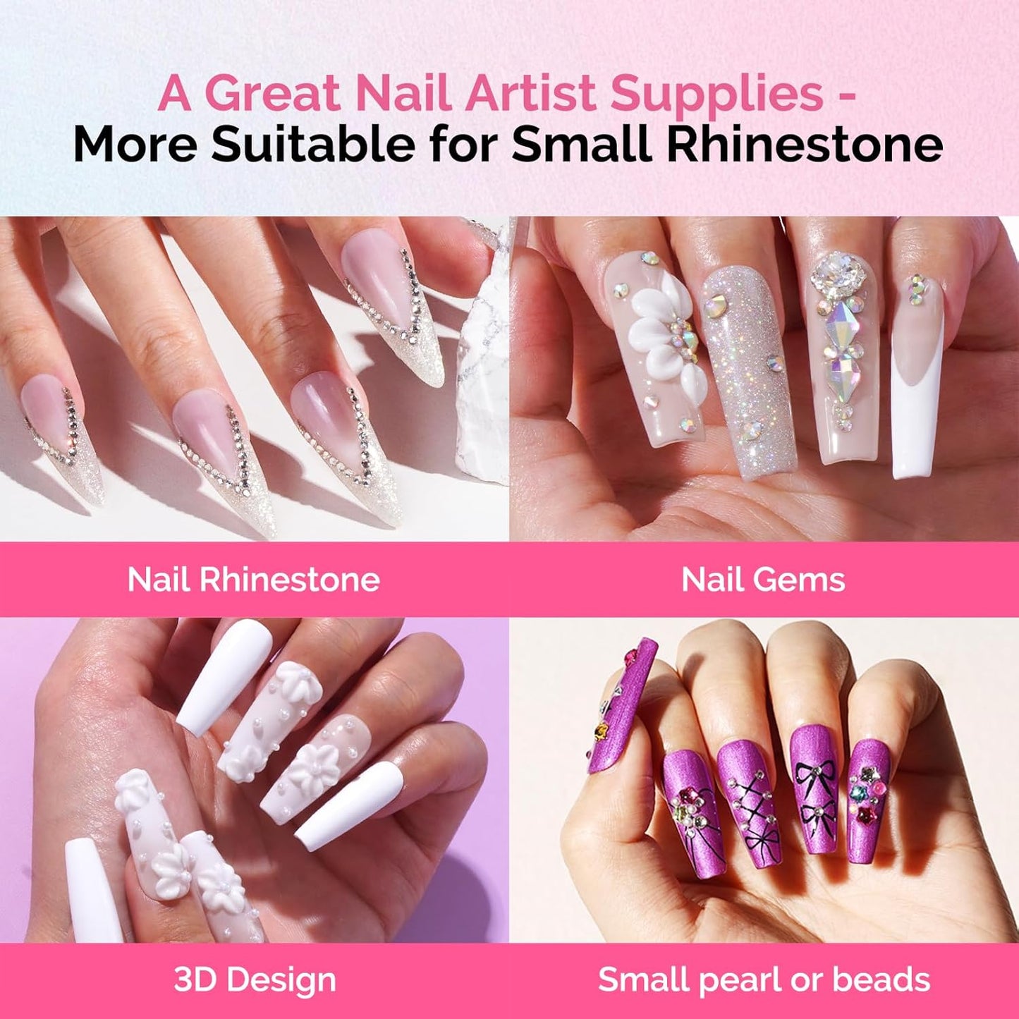 MelodySusie Nail Rhinestone Glue Set, 3D Gel Nail Art Design Strong Adhesive Nail Gem Glue for Nail Charms Gems Jewelry Decoration DIY Manicured at Home Cured Need Beauty Gifts for Women-BrightBean Baby