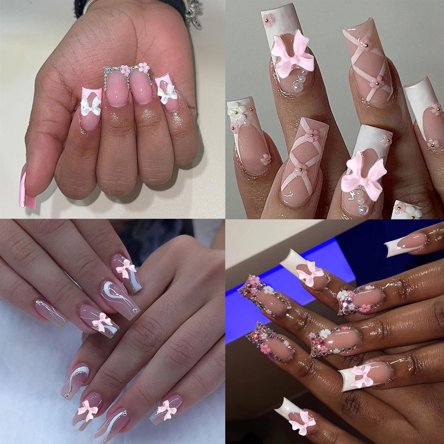 3D Bow Nail Charms Kit, Colorful Resin Flower Bowknot Nail Art, Mix Gold Silver Flatback Beads Charms for Manicure DIY Crafts Jewelry Accessories-BrightBean Baby