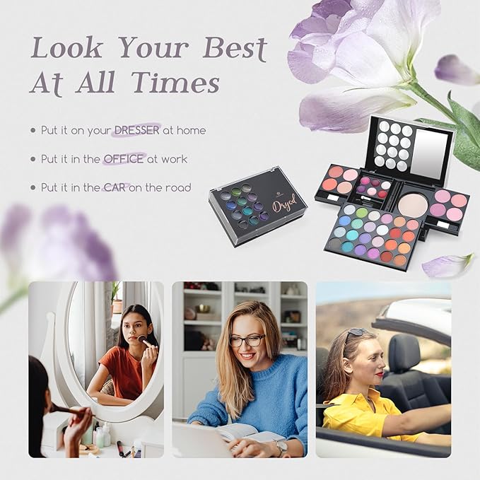 Color Nymph All In One Makeup Palette Set Kit,Portable Travel Makeup Kit for Girls with 24-Colors Eyeshadows Facial Blusher Lip Gloss Pressed Powder Mascara Brushes Mirror-BrightBean Baby