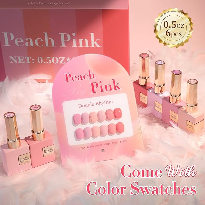 Double Rhythm 6 Pcs 15 ML Gel Polish Set Same Color Same Bottle Soak Off Gel Polish Kit Nail Art Manicure Salon DIY at Home for Women (Light Pale Peach Pink Orange Rose-T6-19)-BrightBean Baby