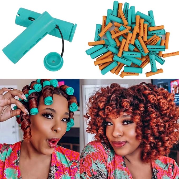 70pcs Perm Rods Set for Women's Natural Hair - Orange and Green Cold Wave Hair Rollers for Curling Long or Short Hair, DIY Hairdressing Tools-BrightBean Baby