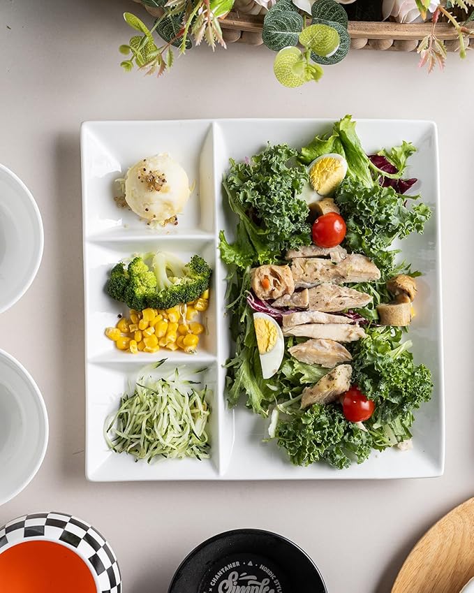 LAUCHUH Chip & Dip Serving Set, 11 inch Porcelain Divided Serving Platter Large Relish Tray Appetizer Tray for Party, Thanksgiving, Christmas, Nuts, Candy, Veggies, Candy and Snacks, White