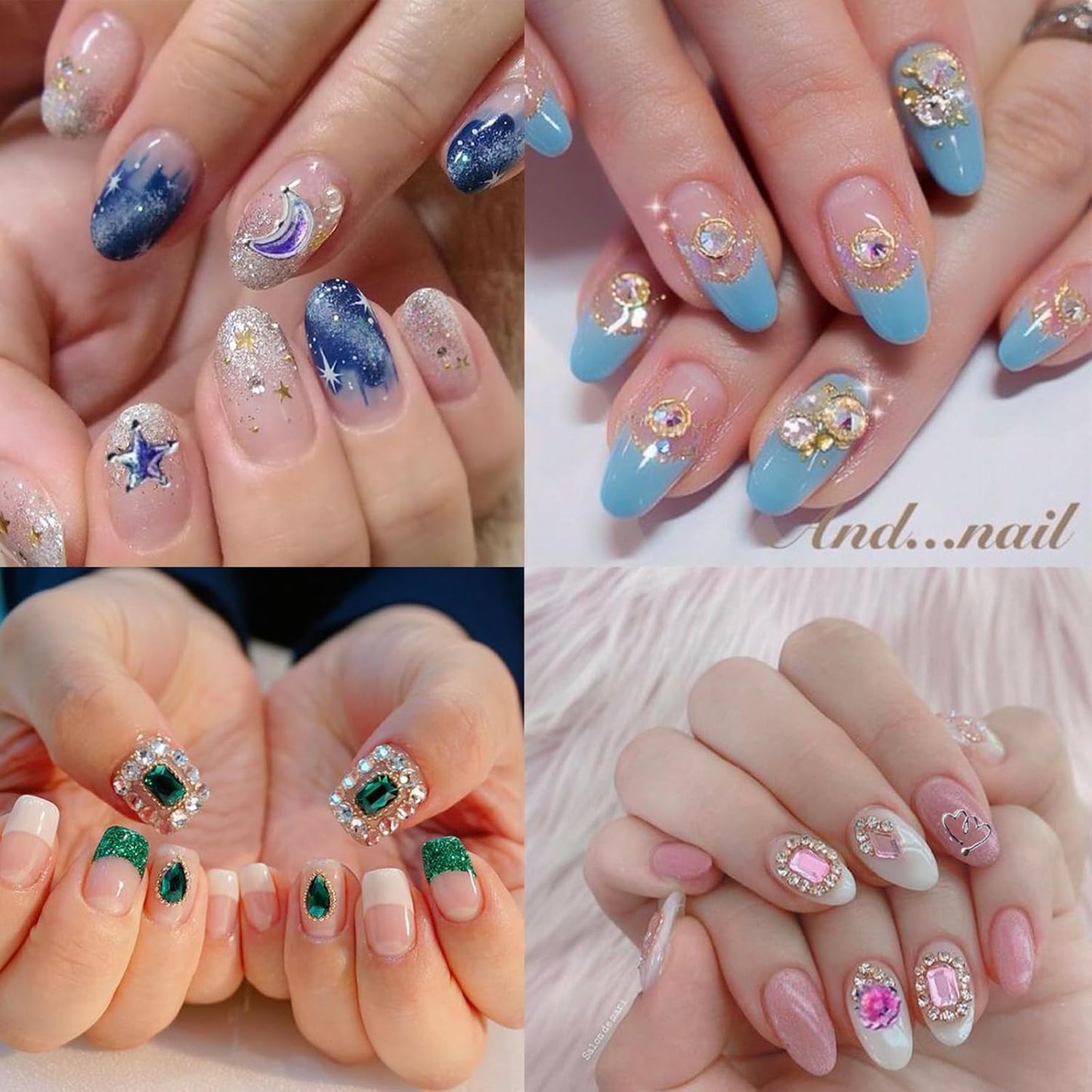 4 Sheets Star Sun Moon Nail Art Stickers 3D Holographic Self Adhesive Glitter Colorful Floral Nail Stickers Sparkly Heart Gems Design Nail Supplies for Women and Girls DIY Manicure Decoration-BrightBean Baby