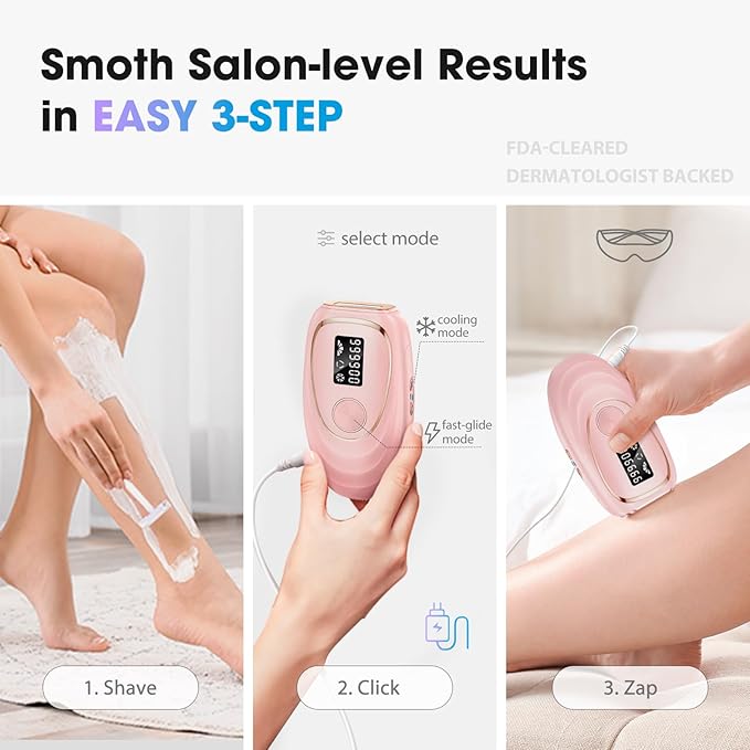 IPL Laser Hair Removal Device for Women & Men - Home 45°F Ice-Cooling Contact for Painless & Long-Lasting Results, 86% Hair Reduction in 3 Weeks for Full Body & Bikini Line, Light Pink-BrightBean Baby