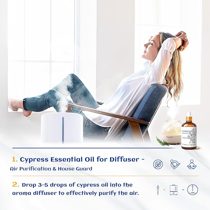 HIQILI 100ML Cypress Essential Oil, 100% Natural for Diffuser, Skin Care, Includes 10ML Travel Bottle - 3.38 Fl Oz-BrightBean Baby