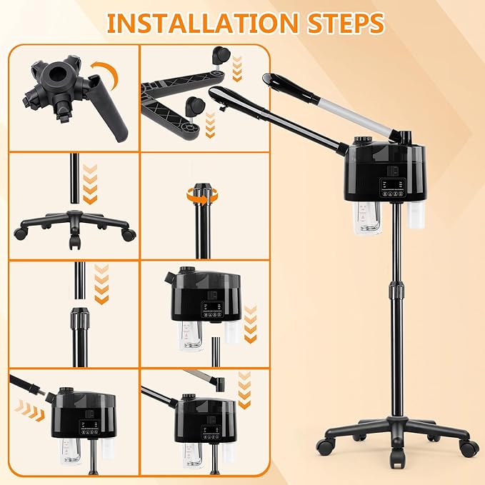 Professional Facial Steamer with Ozone and Hot & Cold Mist, Esthetician Steamer on Wheels, Face Humidifier for Facial Deep Cleaning, Digital Facial Steamer for Home and Salon, Black-BrightBean Baby