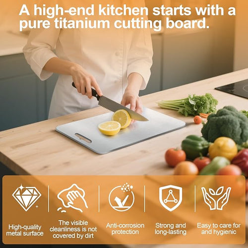 100% Pure Titanium Cutting Boards for Kitchen, Titanium Cutting Board Set of 3, 2025 New Food-Grade Chopping Board for Easy to Clean and Will Not Absorb Odors