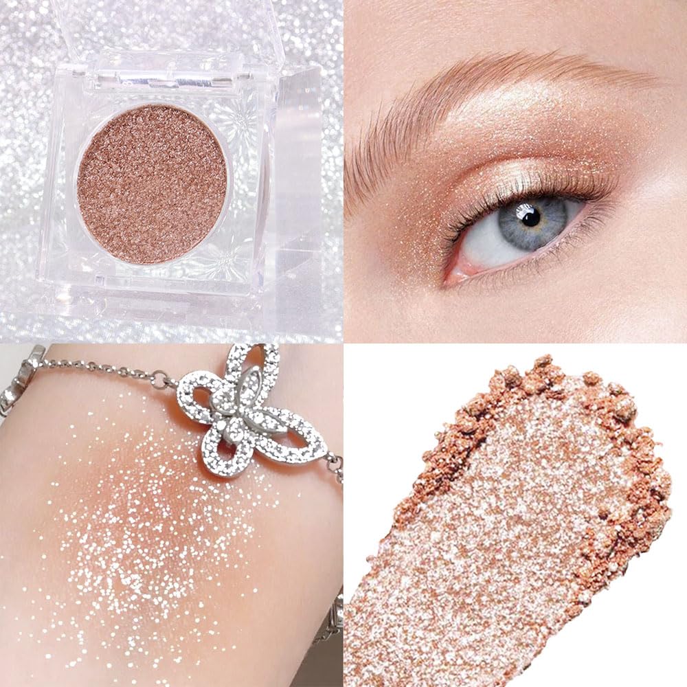 Champagne Rose Gold Monochrome Shimmer Eyeshadow Palette Makeup,Long Lasting Naturing-Looking Lightweight Glitter Single Eyeshadow,Neutral Powde Eye Shadow for Older Women-BrightBean Baby