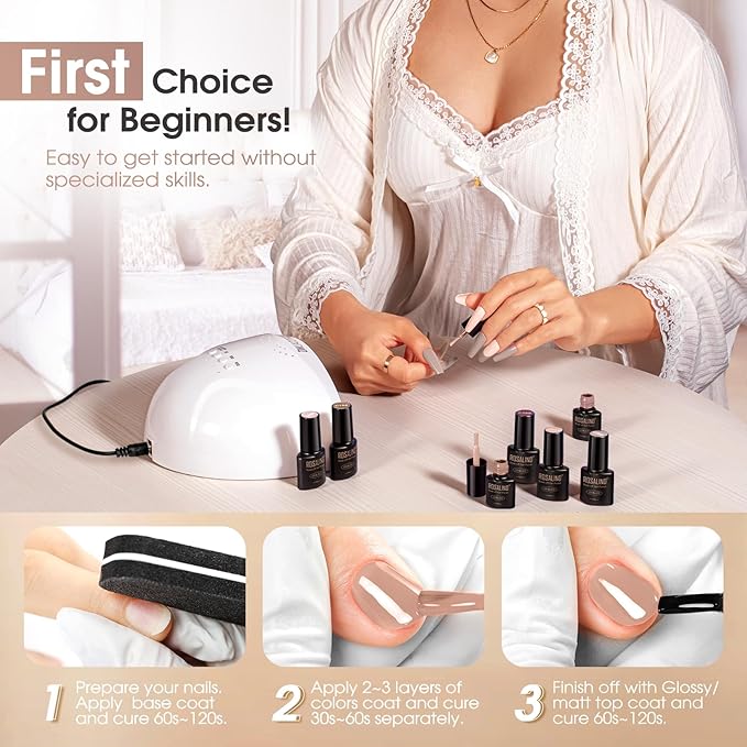 ROSALIND Nude Brown Gel Nail Polish Set, 8 Colors White Nude Brown Gel Polish, Beige Tan Caramel Coffee Gel Polish Collection Nail Art Gift DIY at Home-BrightBean Baby