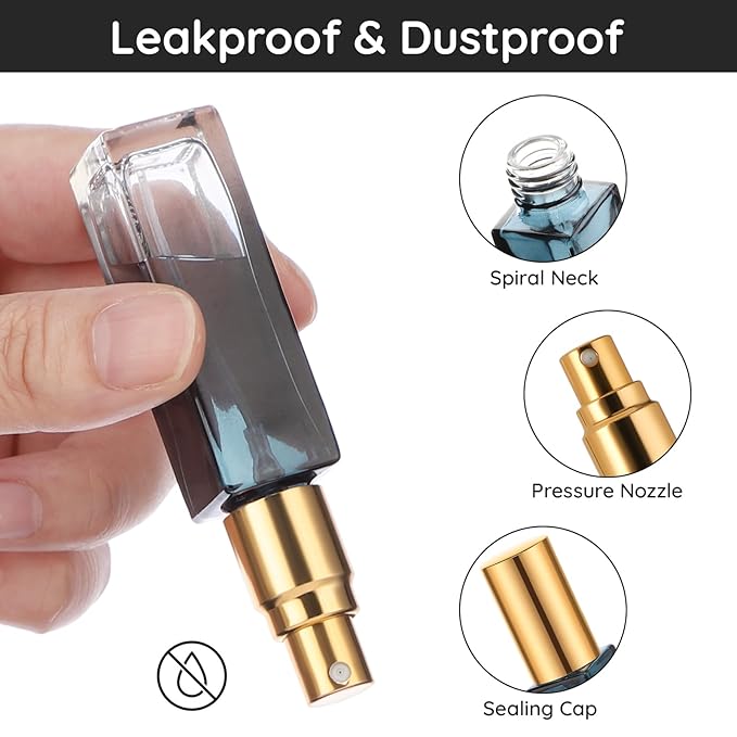 Segbeauty 10ML Perfume Bottles Empty, Set of 10 Mini Travel Refillable, Glass Spray Bottle Atomizer Portable Leak-proof Sprayer for Dispensing Fragrance Toiletries Cosmetic, Gradient Blue-gold-BrightBean Baby