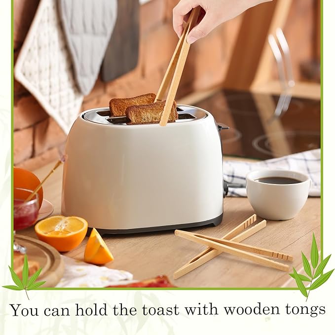 50 Pcs Bamboo Toast Tongs 7 Inch Wood Kitchen Utensil Toaster Tongs for Cooking Catering Buffet Appetizer Wedding Party Supplies