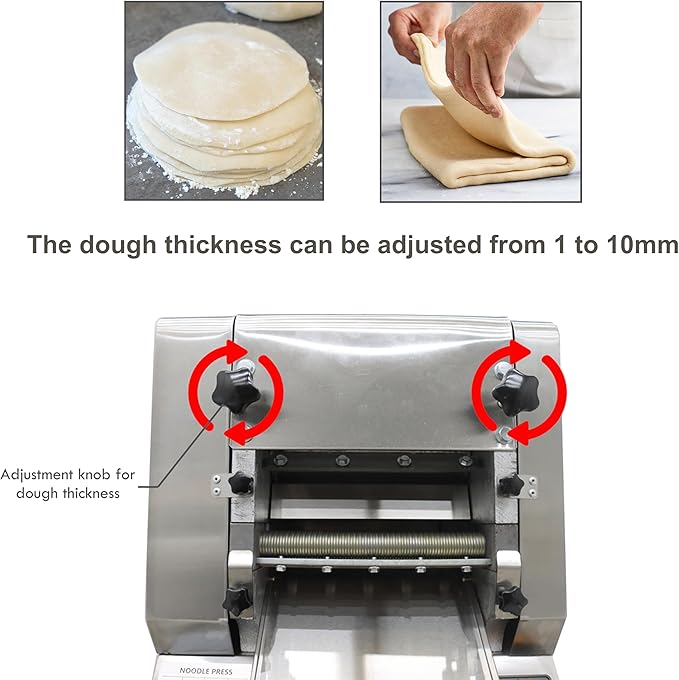 TECHTONGDA Electric Noodle Making Dough Roller Pasta Dumpling Skin Maker Noodle Cutting Machine 2200W 11.4inch Roller with 2mm Round Cutter Head