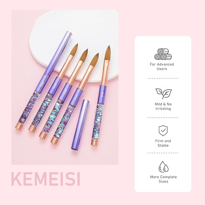Acrylic Nail Brush Size #10, KEMEISI 100% Pure Kolinsky Nail Art Brushes Sturdy Handle Oval Shaped Acrylic Powder Nail Design Tools for Professional Manicure DIY Home Salon (Purple)-BrightBean Baby