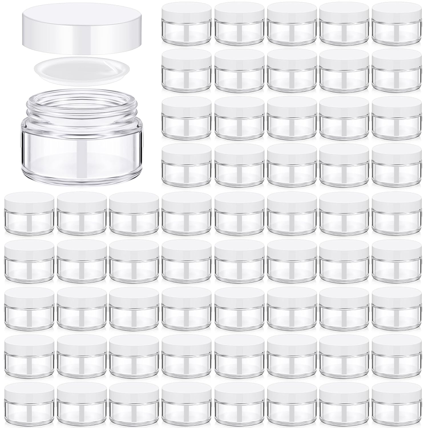 Domensi 100 Pcs 1 oz Glass Jars with Lids Bulk Round Glass Cosmetic Jars Lids 1 oz Small Travel Containers with Inner Liner for Lotions Powders Ointments Sample Cream(Clear, White)-BrightBean Baby