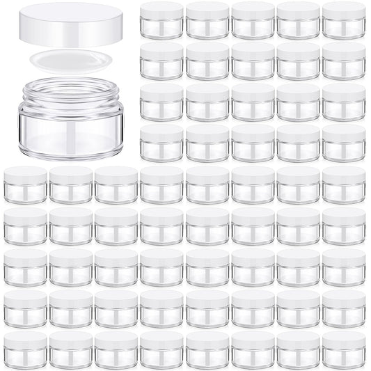 Domensi 100 Pcs 1 oz Glass Jars with Lids Bulk Round Glass Cosmetic Jars Lids 1 oz Small Travel Containers with Inner Liner for Lotions Powders Ointments Sample Cream(Clear, White)-BrightBean Baby