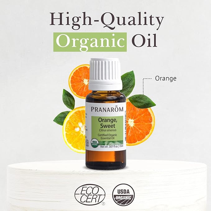 Pranarom USDA Certified Organic Sweet Orange Essential Oil (15ml), 100% Pure Undiluted Therapeutic Grade from Mexico for Aromatherapy, Diffuser, Citrus Scent, Soothing, DIY Cleaning-BrightBean Baby