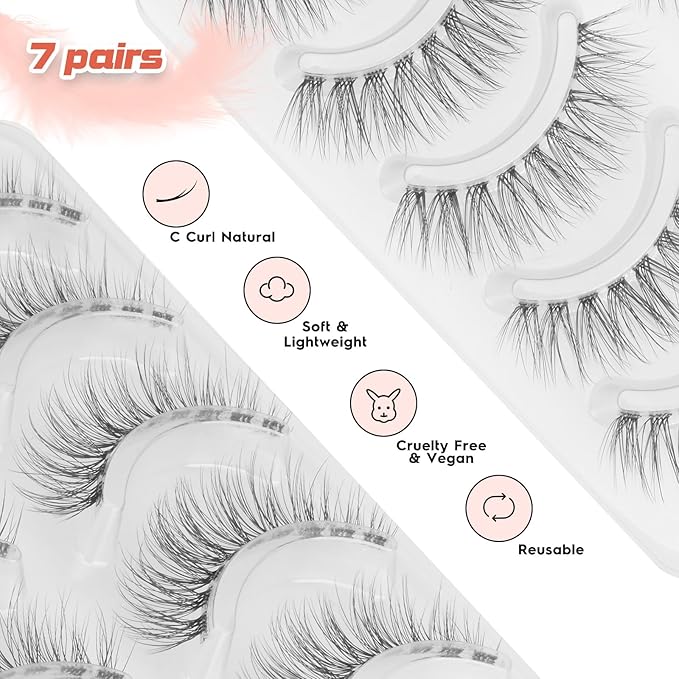 Wispy Lashes Natural Look False Eyelashes 13MM Eye Lash Pack 3D Volume Fake Eyelashes 7 Pair Siligli-BrightBean Baby