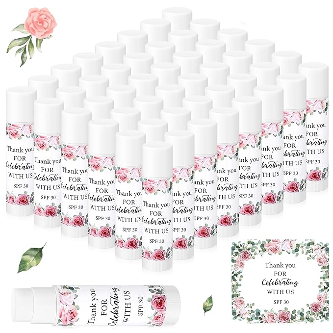 48 Pack SPF 30 Sunscreen Lip Balms Bulk Thank You for Celebrating with Us Sunscreen Care Lip Balm Sticks Wedding Party Favor Baby Bridal Shower Party Supplies Thank You Gifts for Guest-BrightBean Baby