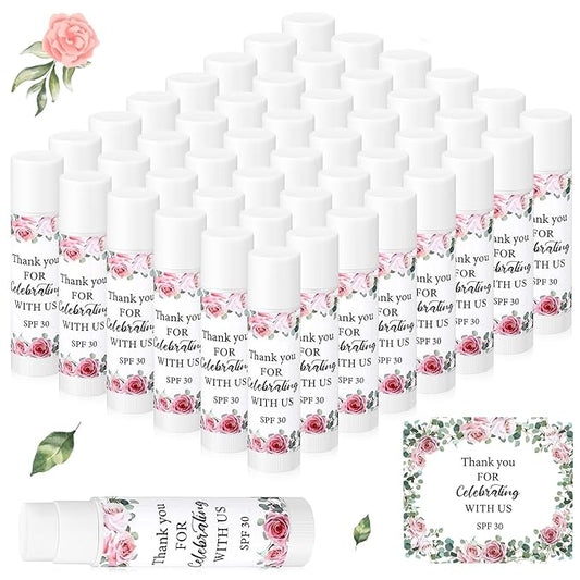 48 Pack SPF 30 Sunscreen Lip Balms Bulk Thank You for Celebrating with Us Sunscreen Care Lip Balm Sticks Wedding Party Favor Baby Bridal Shower Party Supplies Thank You Gifts for Guest-BrightBean Baby