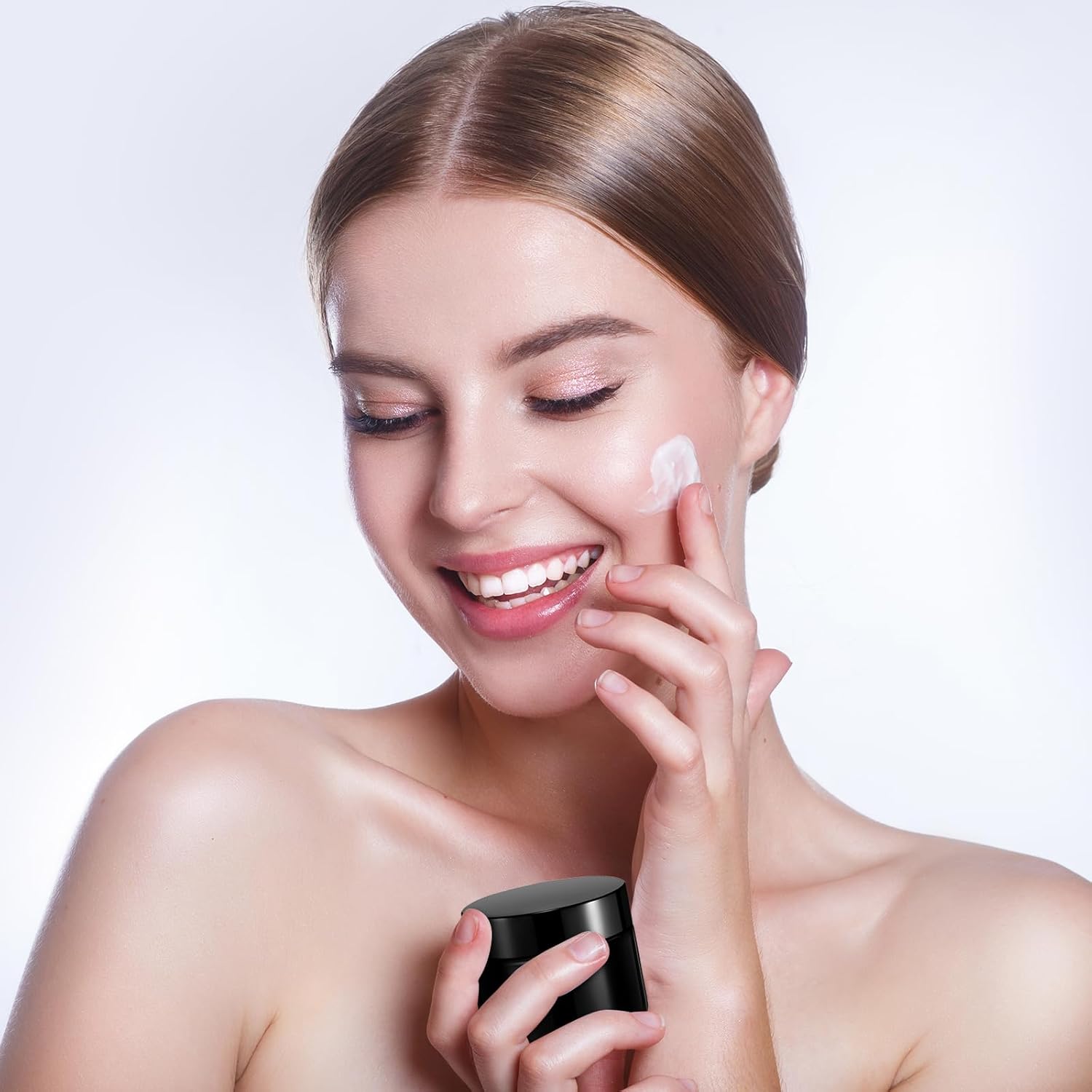 Domensi 32 Pcs 2 oz Glass Jars with Lids Travel Size Round Leakproof Empty Cosmetic Jars with Inner Liners Lid for Storing Makeup Lotions Face Cream Ointments Candle DIY Making (Black)-BrightBean Baby