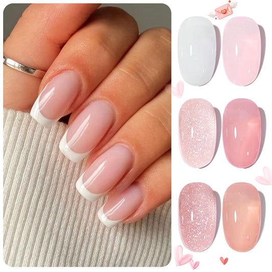 Born Pretty Jelly Gel Nail Polish, Sheer Gel Nail Polish, Milky Pink Nude Crystal Transparent Gel Polish Gel Manicure DIY Salon Nail Art Gifts Women Girls 7ML 6PCS-BrightBean Baby