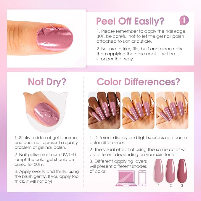 ROSALIND Pink Purple Gel Nail Polish Set, 8 Colors Pink Glitter Gray Gel Polish, Gentle Pink Elegant Purple Classic Gel Polish Collection Nail Art Gift DIY at Home-BrightBean Baby