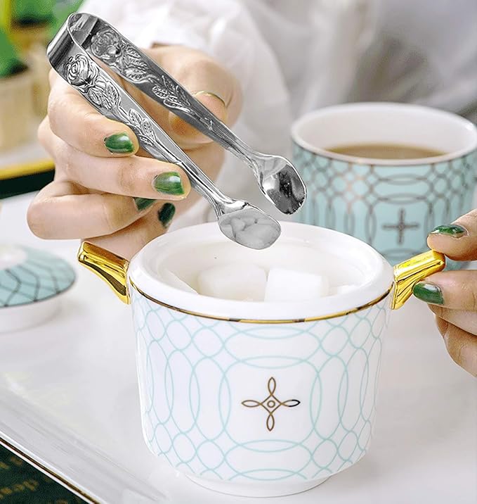 6PCS Mini Serving Tongs 4-Inch Small Rose Sugar Cube Tongs (Silver)