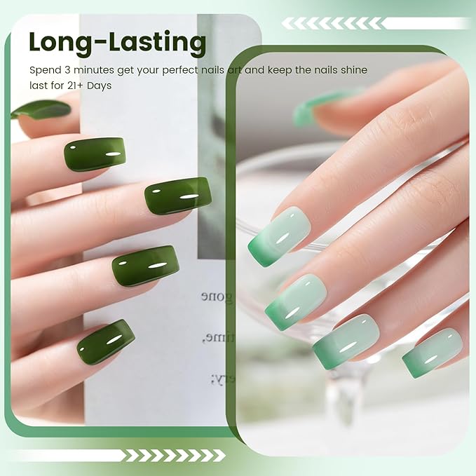 RARJSM Green Jelly Glass Gel Nail Polish Set 6pcs Clear Crytal Army Dark Jade Sage Green Transparent Sheer Amber Series Milky Diamond Cat Eye Gel Varnish LED UV Curing Requires-BrightBean Baby
